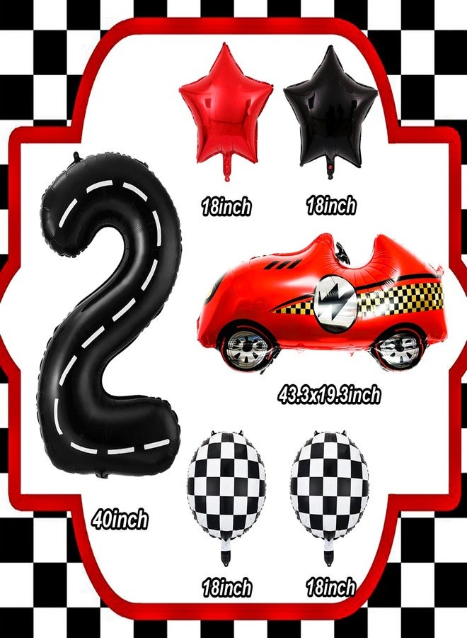 Tagberoy Racecar Birthday Decorations 2 Year Old, Large Red Race Car Balloons 40 Inch Racetrack Black Number 1 Balloon Checkered Balloon for Race Cars Birthday Decorations - Image 2